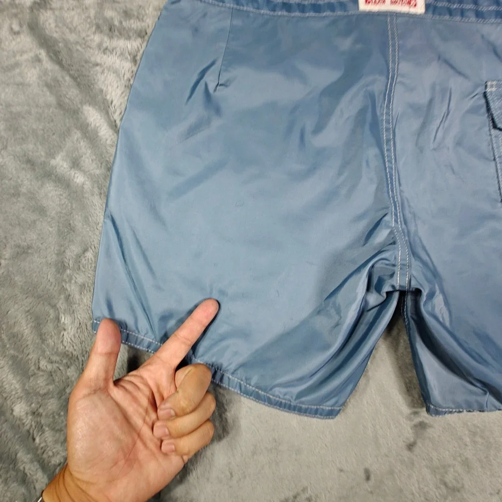 Vintage 90s USA Birdwell Beach Britches Board Shorts Mens 34 Fits 36 Blue Nylon